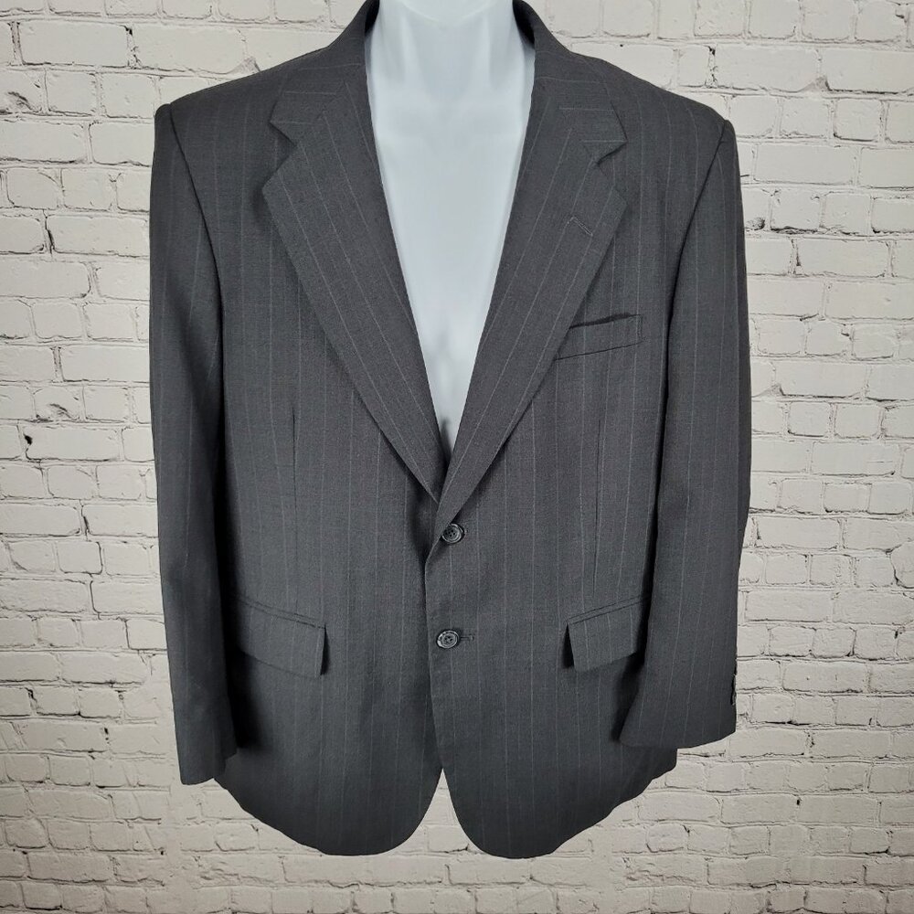 Towncraft Grey Worsted Wool Blend Pinstriped 2 Button Blazer Sport Coat Size 42